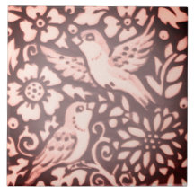 Burgundy Pink Bird Floral Foliage Woodland Dekorat