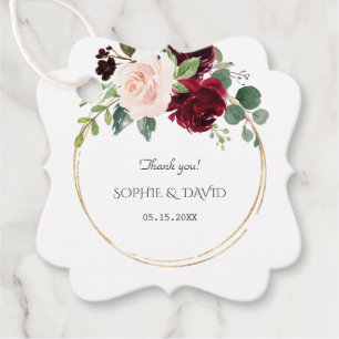 Burgundy Pink Blue Flowers Gold Wedding Geschenkanhänger