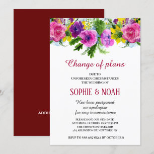 Burgundy Pink Blumengarten Hochzeit neu geplant Einladung
