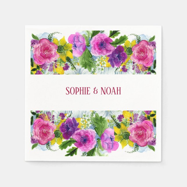 Burgundy Pink Blumengarten Hochzeit neu geplant Serviette (Vorderseite)