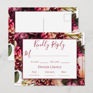 Burgundy Pink Blumenzettel Wedding RSVP Postkarte