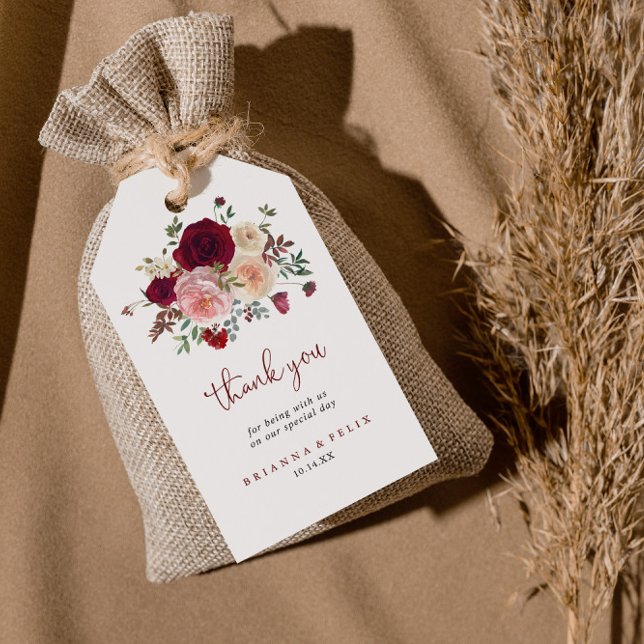 Burgundy Pink Blush Bloral Wedding Vielen Dank Geschenkanhänger (Von Creator hochgeladen)