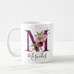 Burgundy Pink Blush Floral Letter M Monogram Kaffeetasse