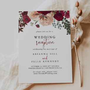 Burgundy Pink Blush Floral Wedding Reception   Einladung