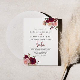 Burgundy Pink Blush Spanische Hochzeit mit florale Einladung