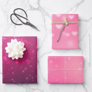 Burgundy Pink Bokeh Hearts Birthday Geschenkpapier Set