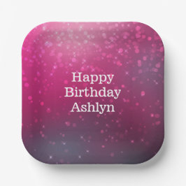 Burgundy Pink Bokeh Hearts Birthday Pappteller