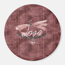 Burgundy Pink Bow Heart Necklace Magnet