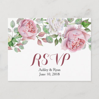 Burgundy Pink Chic Rose Floral Wedding RSVP Einladungspostkarte