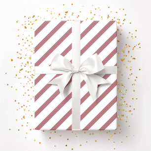 Burgundy Pink Dusty Rose White Stripes Muster Geschenkpapier