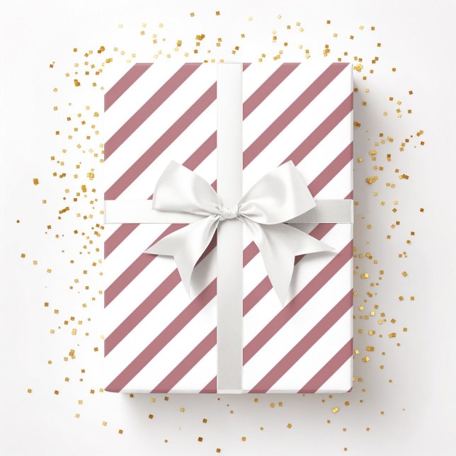Burgundy Pink Dusty Rose White Stripes Muster Geschenkpapier (Burgundy Pink Dusty Rose White Stripes Pattern Wrapping Paper)