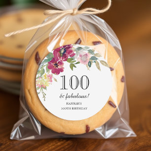 Burgundy Pink Floral 100. Geburtstag Runder Aufkleber