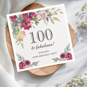 Burgundy Pink Floral 100. Geburtstag Serviette