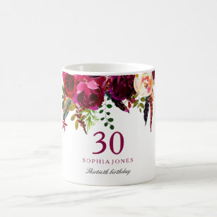 Burgundy Pink Floral 30. Geburtstag Gast Geschenk Kaffeetasse