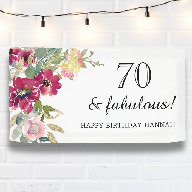 Burgundy Pink Floral 70. Geburtstag Banner (Von Creator hochgeladen)