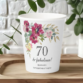Burgundy Pink Floral 70. Geburtstag Pappbecher
