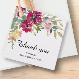Burgundy Pink Floral 70. Geburtstag Vielen Dank Geschenkanhänger