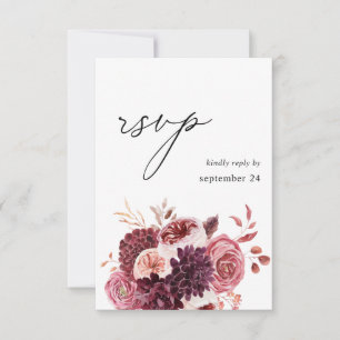 Burgundy & Pink Floral 8B Mahlzeit UAWG RSVP Karte