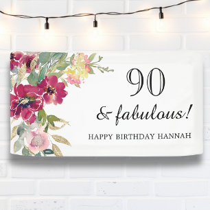 Burgundy Pink Floral 90. Geburtstag Banner