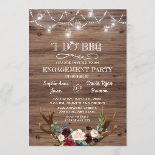 Burgundy Pink Floral Antlers I DO GRILLEN Verlobun Einladung