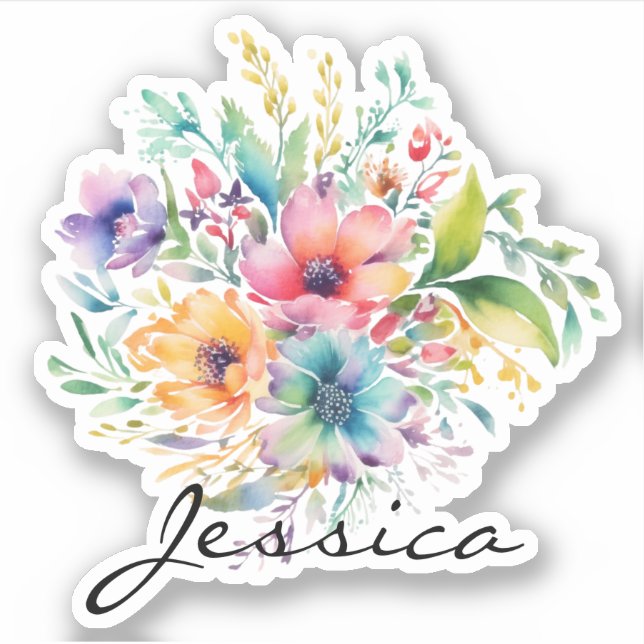 Burgundy Pink Floral Bouquet Persönlicher Name Aufkleber (Vorderseite)