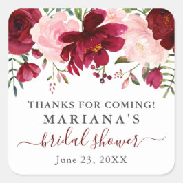 Burgundy Pink Floral Brautparty Favoriten Quadratischer Aufkleber