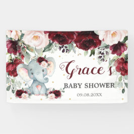Burgundy Pink Floral Elephant Babydusche Hintergru Banner