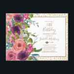 Burgundy Pink Floral Gold Glitzer 50. Geburtstag Einladungspostkarte<br><div class="desc">50. Geburtstagsfeier mit wunderschönem Bordeaux-Stil und rosa Aquarellblumen auf weißem Hintergrund mit goldenem Glitzer. Kontaktieren Sie uns für Hilfe bei der Anpassung oder um passende oder koordinierende Produkte anzufordern.</div>