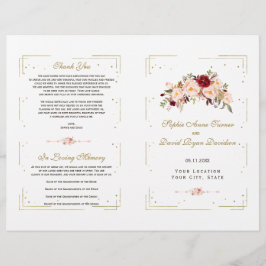 Burgundy Pink Floral Gold Glitzer Wedding Program
