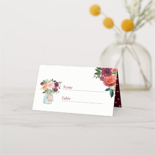 Burgundy Pink Floral Mason Jar Wedding Platzkarte