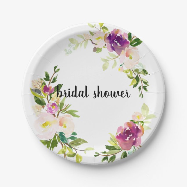 Burgundy Pink Floral Pappteller (Vorderseite)