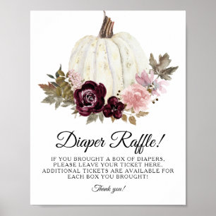 Burgundy Pink Floral Pumpkin Diaper Raffle Sign Poster