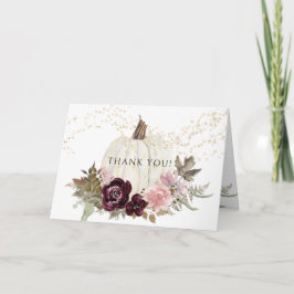 Burgundy Pink Floral Pumpkin Gold Star Vielen Dank Karte