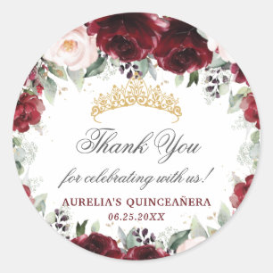 Burgundy Pink Floral Quinceanera Gefallen Vielen D Runder Aufkleber