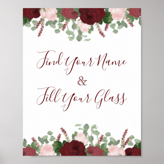 Burgundy Pink Floral Rose Brautparty Dekoration (Vorne)