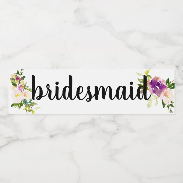 Burgundy Pink Floral Wasserflaschenetikett (Einzelnes Label)