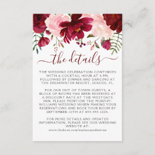 Burgundy Pink Floral Wedding Begleitkarte