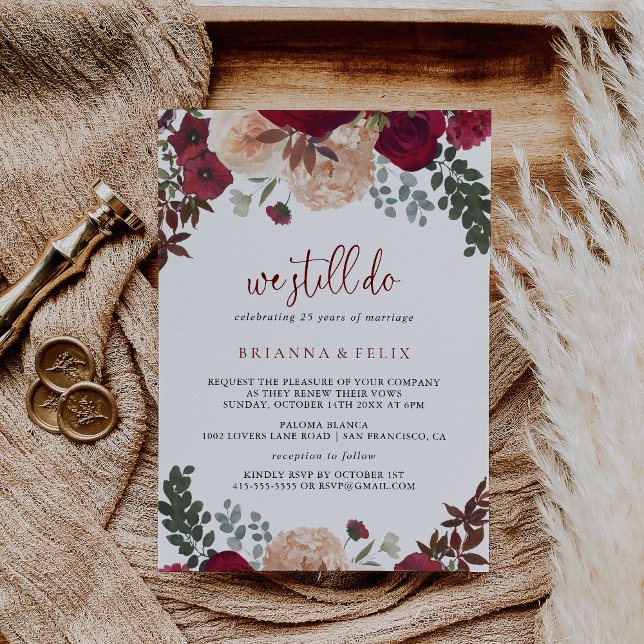 Burgundy Pink Floral wir noch machen Vow Erneuerun Einladung (Von Creator hochgeladen)