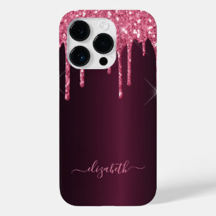 Burgundy Pink Glitzer Skriptname Skript Case-Mate iPhone 14 Pro Hülle