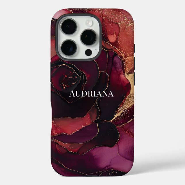 Burgundy Pink Gold Floral Case-Mate iPhone Hülle (Rückseite)