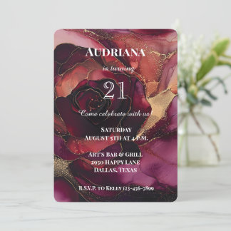 Burgundy Pink Gold Floral Geburtstag Einladung