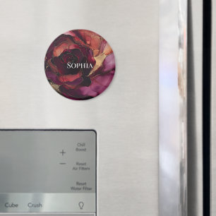 Burgundy Pink Gold Floral Magnet