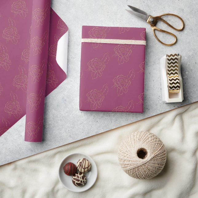 Burgundy Pink Gold Rose Geschenkpapier (Kunsthandwerk)