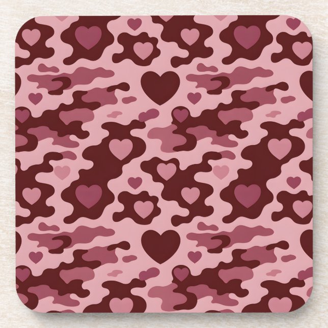 Burgundy Pink Hearts Camouflage Untersetzer Set (Vorderseite)