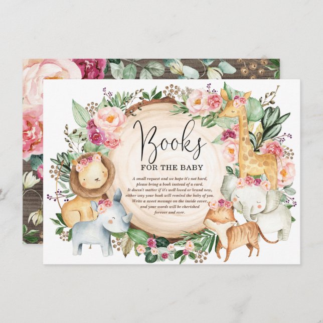 Burgundy Pink Jungle Safari Bücher für Baby Girl Begleitkarte (Vorne/Hinten)