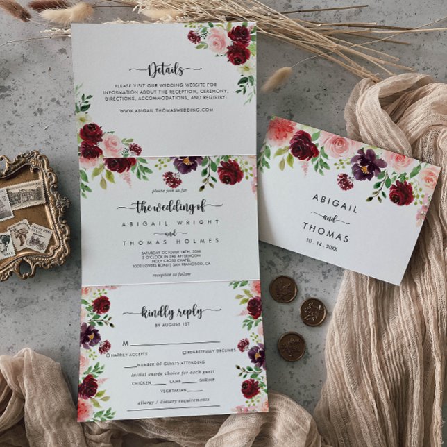 Burgundy Pink Lila Frühling Blumenzwiebeln Dreifach Gefaltete Einladung (Von Creator hochgeladen)