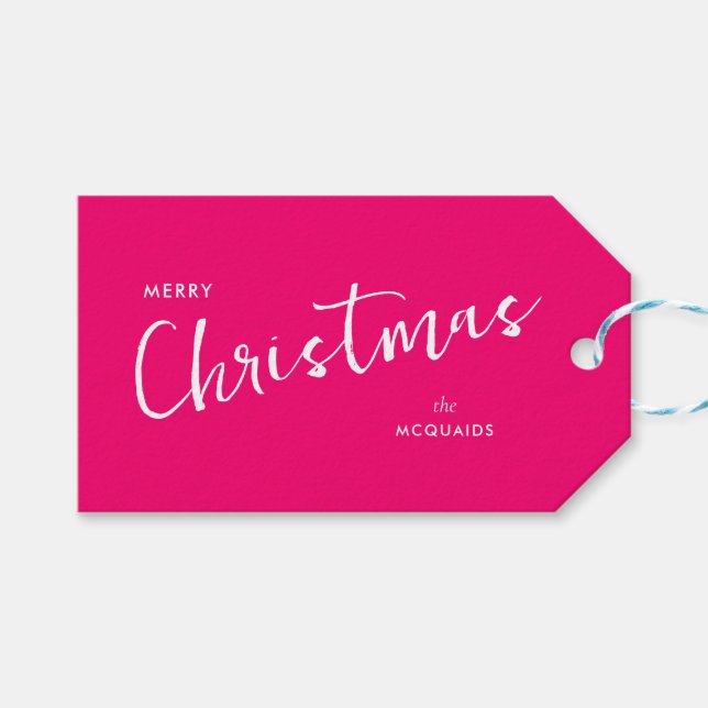 Burgundy Pink Modern Geometric Christmas Geschenkanhänger (Vorderseite (Horizontal))