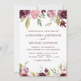 Burgundy Pink Moderne Aquarellblume Hochzeit Einladung