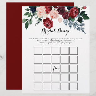 Burgundy Pink Navy Floral Bridal Bingo Spiel