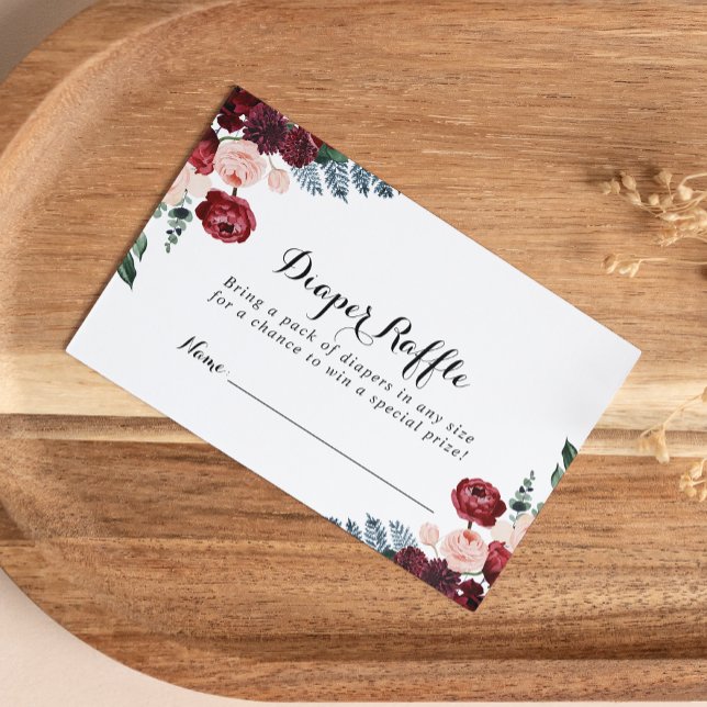 Burgundy Pink Navy Floral Diaper Raffel Ticket Begleitkarte (Von Creator hochgeladen)